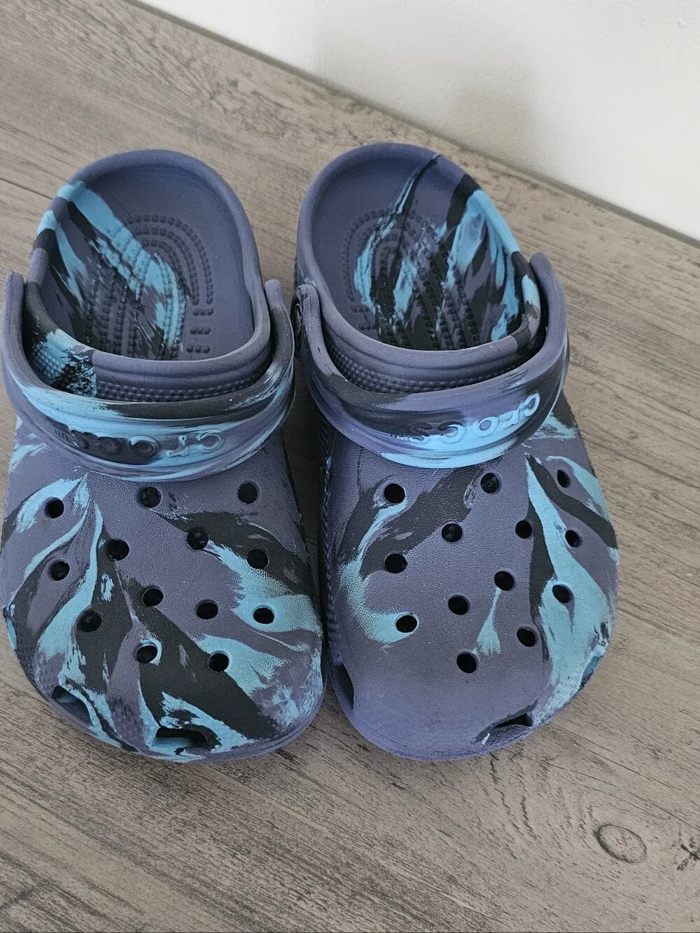 Crocs Boy Kids Blue Navy Tie Dye Slip-On Clog J 2